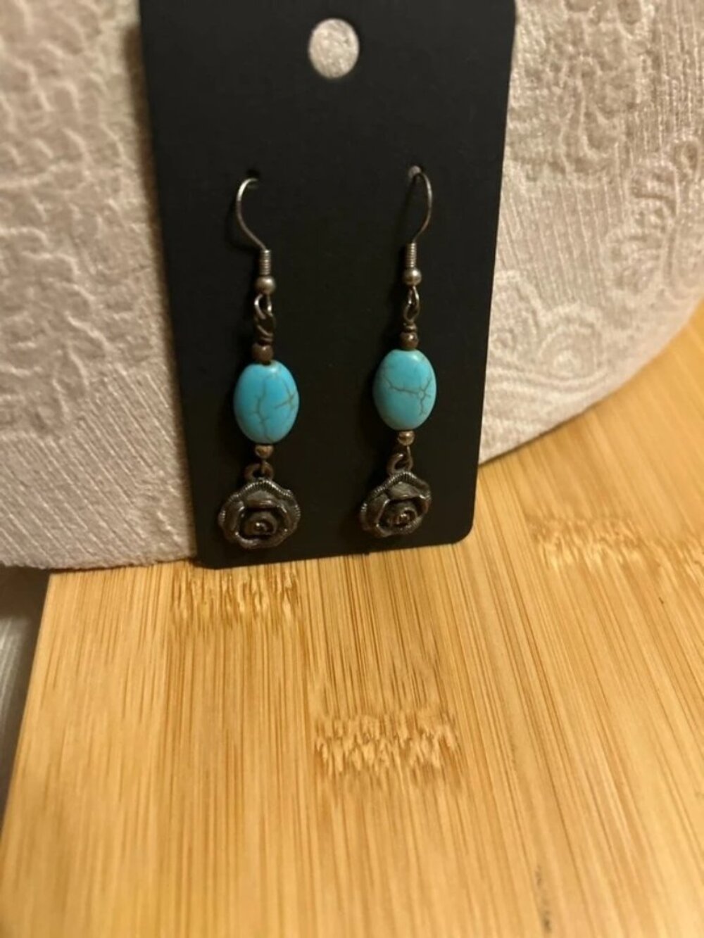 Handmade Turquoise Bead Rose Dangle Earrings Southwestern Gothic Earrings